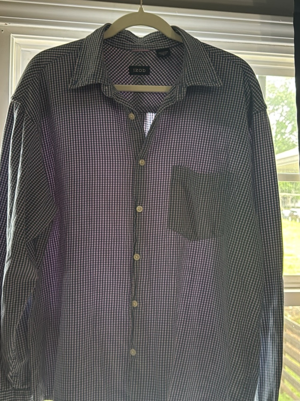 Izod Men’s Navy and White Check Button-Down Shirt